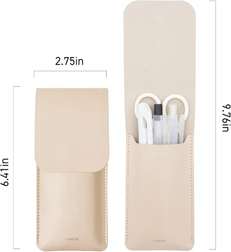 Vista 2 de LHiDS Estuche de cuero para lápices, bolsa para tres fuentes, bolígrafos y bolígrafos rollerball, estuche para lápices pequeño, organizador