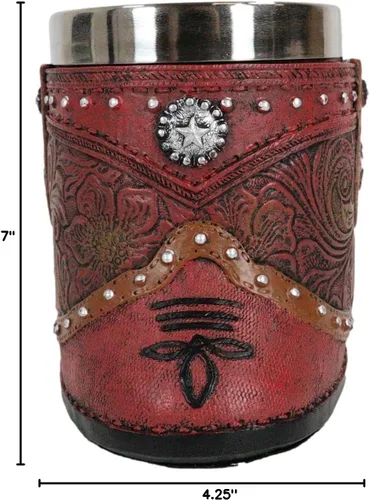 Vista 8 de Ebros Gift Bota rústica de vaquera occidental con taza de café con estrella solitaria en piel sintética con acabado floral de desplazamiento floral