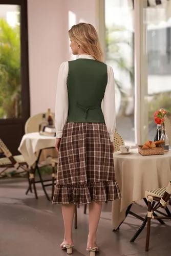 Vista 5 de Belle Poque Chaleco de doble botonadura para mujer con cuello de solapa vintage con 2 bolsillos