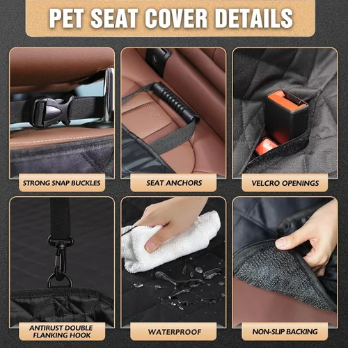 Vista 5 de Knodel - Funda de asiento trasero 100 % impermeable para mascotas, hamaca, alta resistencia a los arañazos, con solapas laterales y cierre