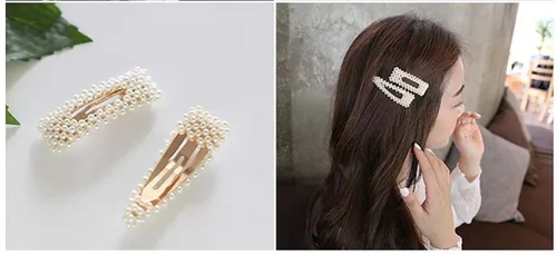 Vista 5 de Fodattm 2 pinzas para el pelo de perlas de imitación dulce, horquilla simple de aleación de moda BB accesorios para el cabello para mujeres