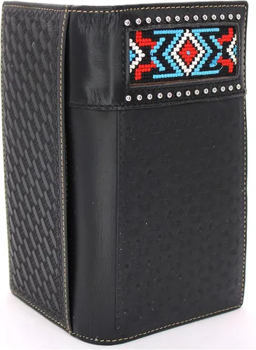 Vista 2 de West Star Texas Billetera de chequera plegable con pelo de vaca o cartera de tela bordada, 0201 Negro Bordado