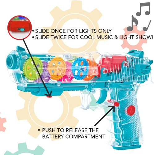 Vista 4 de ArtCreativity Pistola de juguete iluminada para niños, pistola espacial de acción con luces, sonidos y engranajes móviles, baterías incluidas