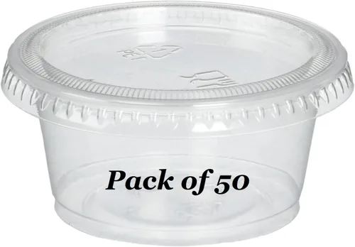 Vista 8 de Vasos desechables de plástico para porciones - Jello Shot Cup - La taza perfecta para soufflé (1 onza, paquete de 50 tazas con tapas)