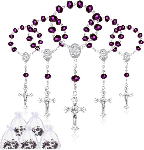 Vista 7 de Yinkin 30 piezas de rosario de bautizo, mini rosarios católicos, recuerdos de bautizo para invitados, recuerdos de fiesta, cuentas de rosario 30