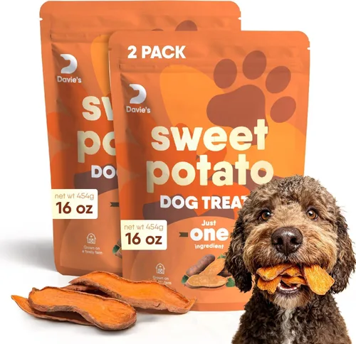 Vista 12 de Golosinas de Batata Dulce para Perros Davie's - Masticables saludables y naturales para perros, bajos en grasa, bolsa de 1 libra