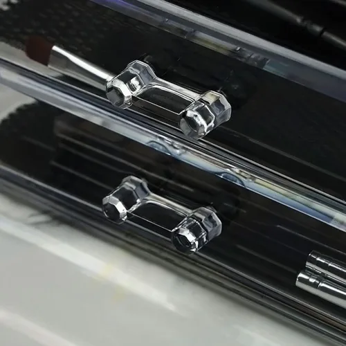 Vista 5 de Organizador de maquillaje de acrílico transparente con 2 cajones, caja de almacenamiento de maquillaje de escritorio y organizador de cosméticos