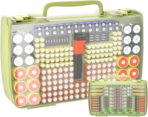 Vista 16 de Caja organizadora de almacenamiento con soporte para baterías y probador - 269 baterías Paquete de variedad de doble cara, contiene AA AAA 4A C D