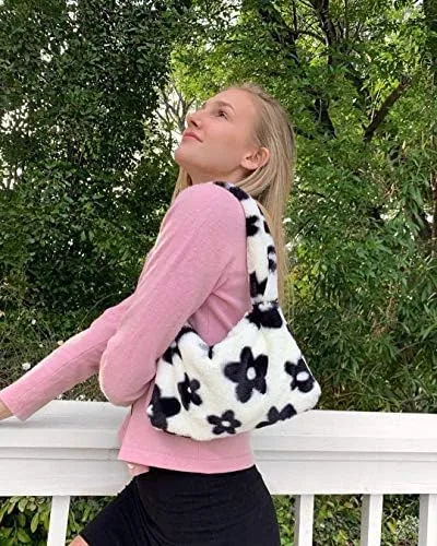 Vista 3 de Bolsa de hombro para mujer Kexle afelpada para otoño e invierno