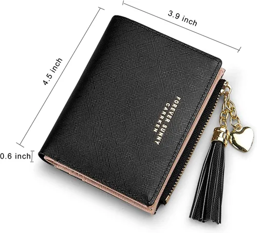 Vista 5 de Billetera pequeña para mujer, linda, adolescente, niñas, simple, plegable, delgada, compacta, carteras para mujer, A-Negro, Minimalista