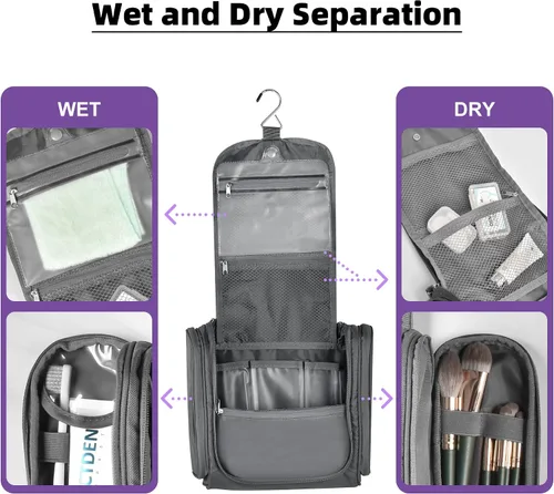Vista 5 de JOMOLA Neceser colgante para hombres y mujeres, bolsa de maquillaje de viaje resistente al agua, bolsa organizadora de artículos de tocador de viaje