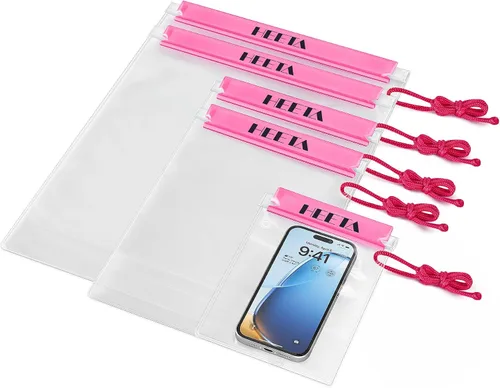 Vista 13 de HEETA Paquete de 5 bolsas secas transparentes impermeables, estuches herméticos, bolsas secas, soporte para documentos para cámara, teléfono