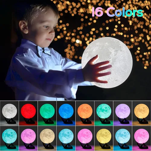 Vista 4 de BRIGHTWORLD Lámpara de luna de 5.9 pulgadas, impresión 3D, luz de luna de 16 colores, luz nocturna, regalo de cumpleaños, día de la madre, regalos