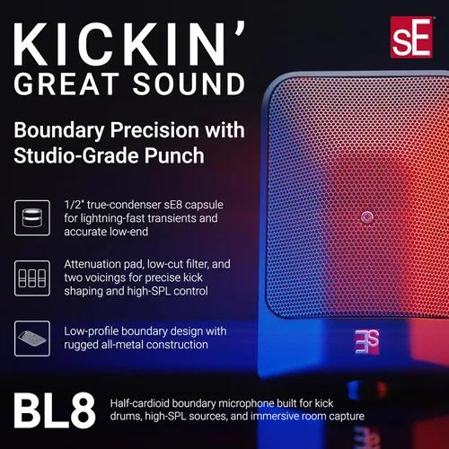 Vista 2 de SE ELECTRONICS BL8 Micrófono de límite medio cardioide para tambores, piano de cola, ambiente, Miking de piso y escenario y más, micrófono