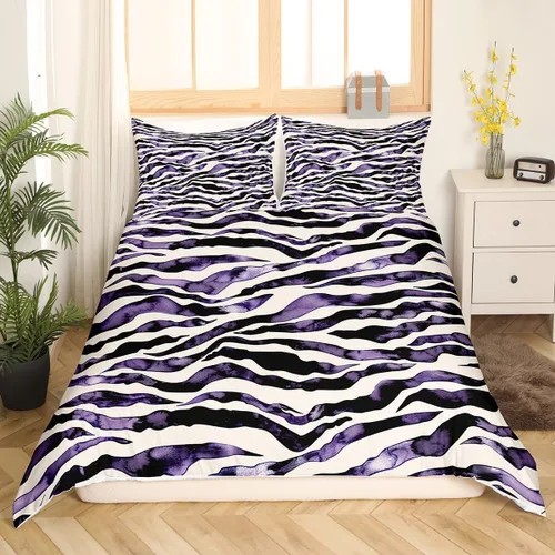 Vista 15 de Juego de ropa de cama con estampado de piel de vaca para niños, juego de funda de edredón con patrón de piel de vaca, juego de funda de edredón