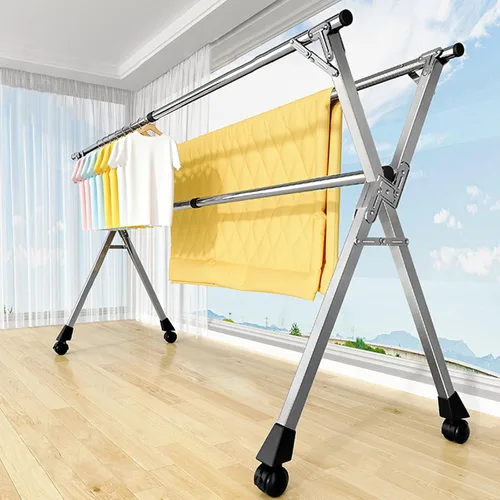 Vista 9 de Heavy Duty Stainless Steel Clothes Drying Rack - Large Collapsible Portable Laundry Drying Rack on Wheels - Adjustable Length Indoor Outdoor for
