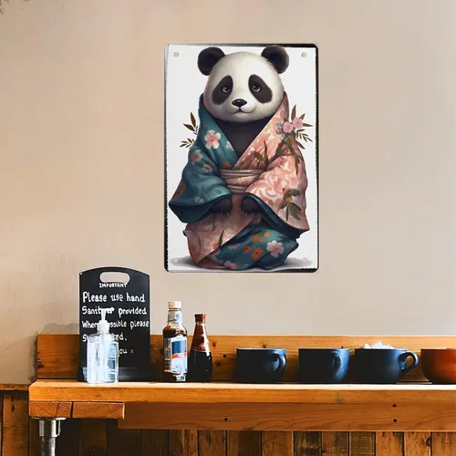 Vista 8 de AMOGHASIDDHI Cartel de metal con diseño de panda lindo panda en kimono, póster de metal vintage de aluminio de 8 x 12 pulgadas, letrero de pintura