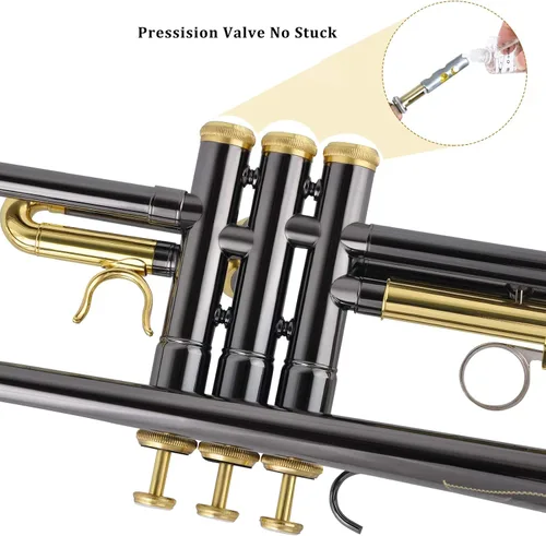 Vista 3 de EASTROCK Bb Trumpet Juego de trompeta estándar con estuche de transporte, guantes, boquilla 7C, kit de limpieza, varilla de afinación, níquel negro