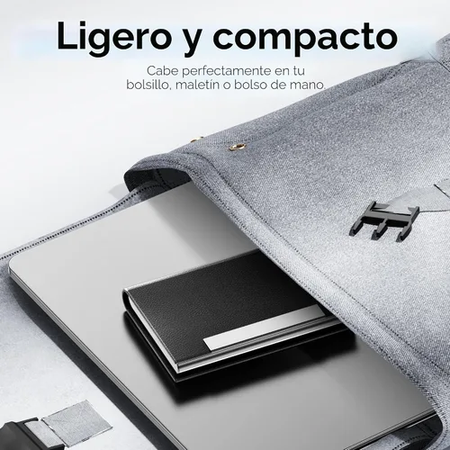 Vista 6 de Padike - Tarjetero profesional de cuero PU y acero inoxidable multitarjeta para hombres y mujeres. Estuche para tarjetas de crédito, carné de Negro