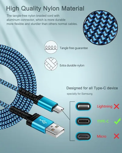Vista 3 de Paquete de 3 cables de carga USB C de 3/6/10 pies de carga rápida para iPhone 17e/17/16e/16 15 Pro/15 Pro Max/15 Plus, Android Samsung Galaxy S25