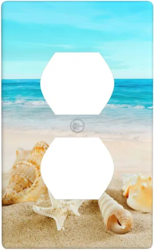 Vista 15 de Cubierta para interruptor de luz, diseño de conchas marinas en la playa, placas de pared de 2 bandas, 1 paquete