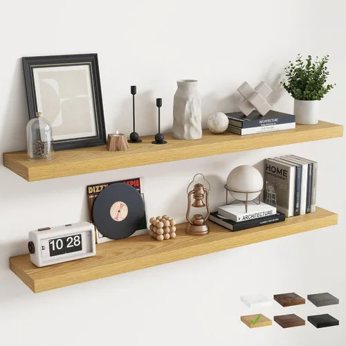 Vista 24 de Estantes flotantes cuadrados de 8 pulgadas para pared, paquete de 3, estantes de baño con veta de madera de 8"D con soportes invisibles, estantes