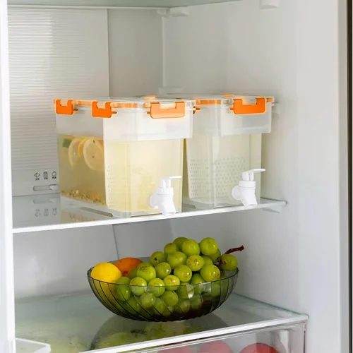 Vista 2 de WYSRJ - Hervidor frío con grifo en el refrigerador, dispensador de bebidas heladas de plástico de 3.5 L, dispensador de botellas de jugo de limón