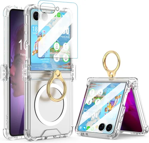 Vista 17 de Funda para Galaxy Z Flip 3 con protección de bisagra transparente para Samsung Flip 3 con función atril para Samsung Galaxy Z Flip 3 5G (2021)