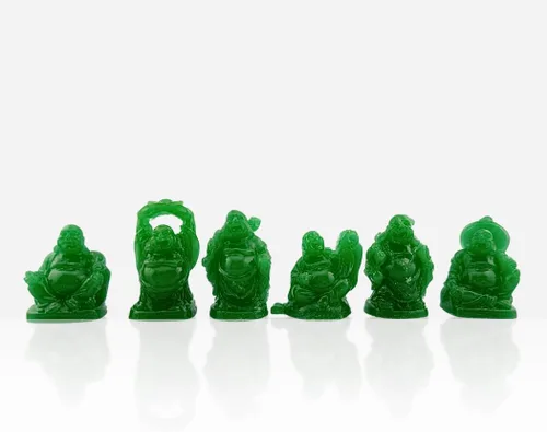 Vista 3 de JapanBargain, Juego de 6 estatuas de Buda sonriente de oro, figuras de Buda de la suerte de 2 pulgadas para decoración de Feng Shui, dioses de Buda