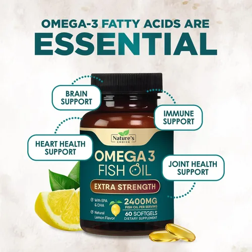 Vista 5 de Suplementos de aceite de pescado Omega 3 – 2400 mg de aceite de pescado por porción – Omega-3 de triple fuerza con ácidos grasos EPA y DHA – Apoyo