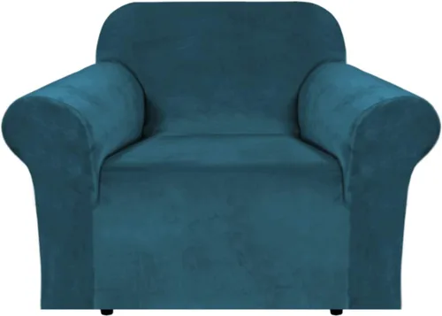 Vista 86 de H.VERSAILTEX Fundas de terciopelo elástico para sofá de dos plazas, fundas para sofá de 2 cojines para sala de estar, fundas deslizables con correas