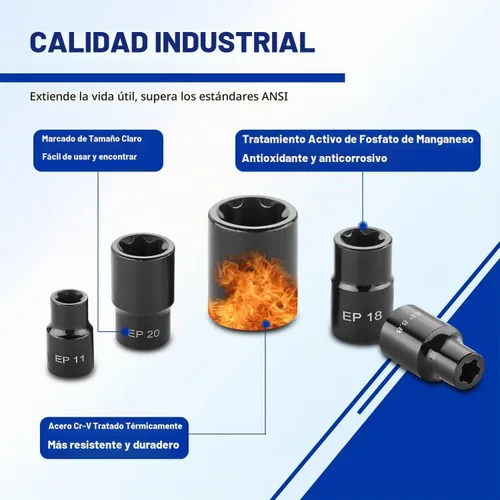Vista 5 de AKM Juego de llaves Torx Plus externas de 19 piezas, 6 puntos EP Socket EP4-32 con 1/2 pulgadas 3/8 pulgadas 1/4 pulgadas Dr. EP8.8 compatible
