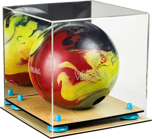 Vista 75 de Better Display Cases Acrylic Bowling Ball Display Case with Mirror Case, Yellow Risers and Clear Base (B33/A028)