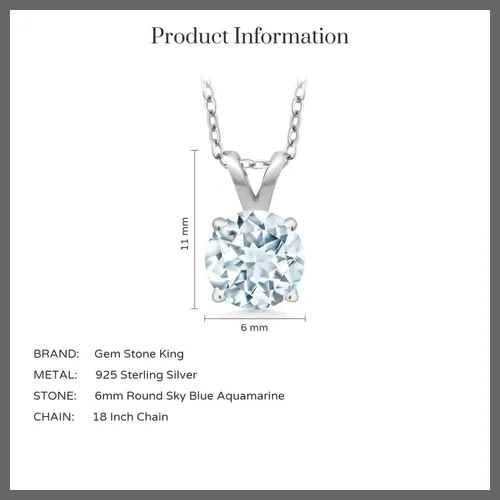 Vista 150 de Gem Stone King Collar con colgante solitario de plata de ley 925 de 0.236 in con piedra natal redonda Collar de 4 puntas para mujer Con cadena