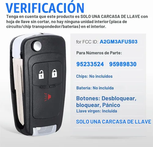 Vista 2 de Keymall Carcasa de llave abatible de repuesto para Chevrolet Spark 2012 2013 2014 2015 2016 A2GM3AFUS03 3 botones, solo la carcasa de la llave