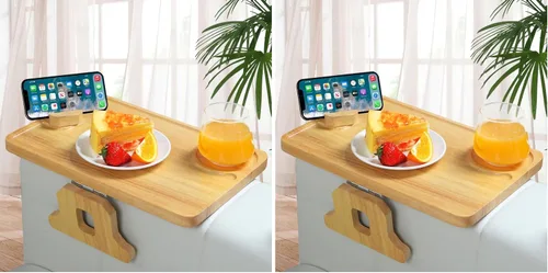 Vista 8 de Bandeja de brazo de sofá de madera tallada de bambú, bandeja de reposabrazos de sofá de tamaño normal de 11.8 x 8.6 pulgadas, no requiere