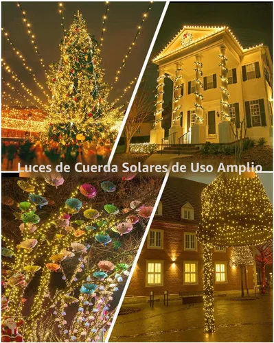 Vista 5 de Guirnalda de luces solares para exteriores, paquete de 2 unidades, 500 LED Blanco Warm