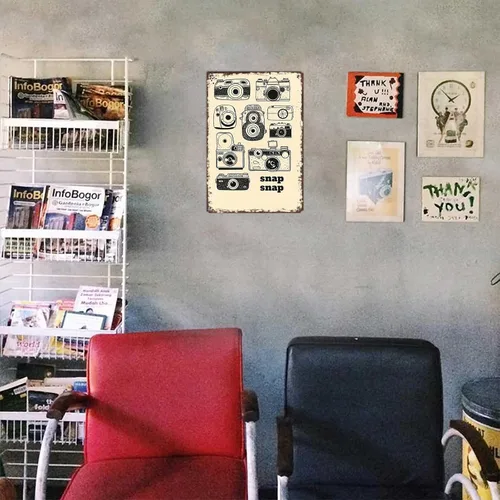 Vista 5 de Letreros de metal vintage, a presión, cámara retro, cámara vintage, analógico, divertido, arte de pared, póster de lata para hombre, cueva, oficina