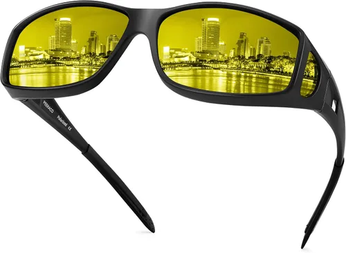 Vista 78 de Night Vision Driving Glasses for Men & Women - Polarized Anti Glare Fit Overs with Wrap-Around HD Yellow Lens