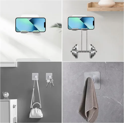 Vista 5 de Soporte para Teléfono de Ducha - Soporte Ajustable para Celular con Almohadillas Adhesivas para Baño y Cocina (1 PIEZA)