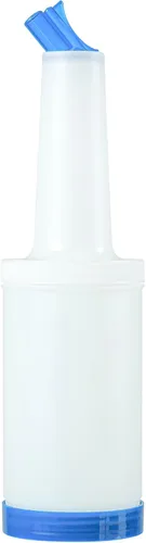 Vista 25 de Restaurantware Botella de plástico de 0.5 cuartos de galón de almacenamiento - con boquilla azul y tapa - Botella de almacenamiento de barra