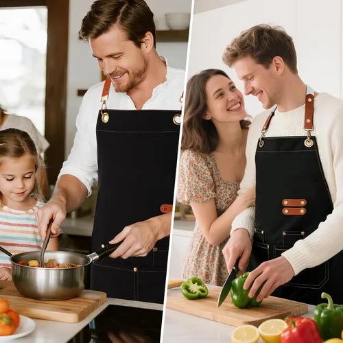 Vista 5 de GNDKDY Delantal de chef con bolsillos, delantal de trabajo negro para hombres y mujeres, delantales de cocinajardineríapeluquería para cocinar