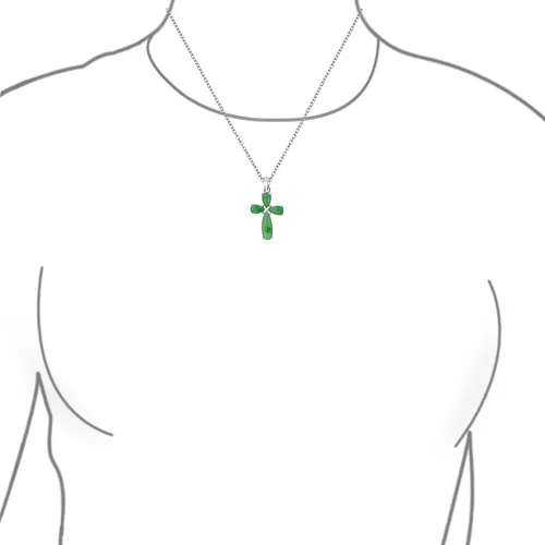 Vista 3 de Timeless Fashion Cabochon Genuine Gemstones Black Onyx Multi Color Green Jade Cross Pendant Necklace For Women Teen .925 Sterling Silver With Chain