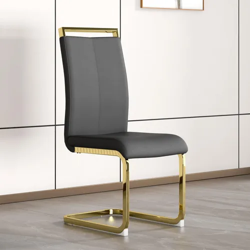 Vista 23 de Juego de 2 sillas de comedor, sillas de cocina, sillas sin brazos, sillas laterales de cuero y patas de metal con respaldo alto