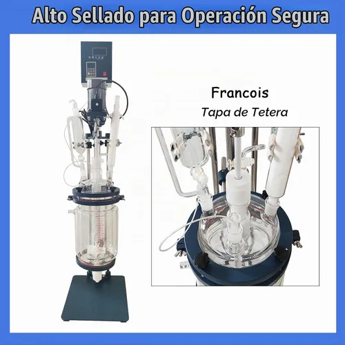 Vista 5 de Reactor de vidrio con camisa de doble capa de 5L - Recipiente de reacción química de laboratorio de 220 V con pantalla digital, velocidad continua