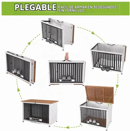 Vista 2 de Muebles plegables para perros de 39.4 pulgadas, mesa auxiliar grande con cuencos extraíbles giratorios de 360°, perrera interior para perros