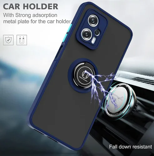 Vista 4 de QUIETIP Funda para Xiaomi Poco X4 GT, TPU + PC duro a prueba de golpes, anillo magnético para montaje en coche, cubierta de parachoques con 2 Negro