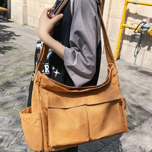 Vista 7 de Bolso bandolera de lona con broches y colgante, lindo, para mujeres y niñas, bolso de hombro casual, estético, para la escuela