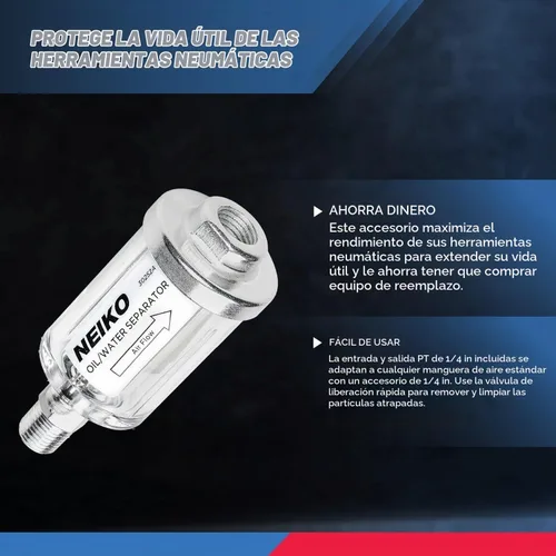 Vista 3 de Neiko Separador de agua y aceite en línea, 1/4" NPT