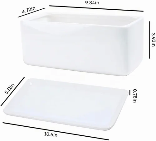 Vista 3 de Maceta rectangular de cerámica blanca de 10 pulgadas, maceta para suculentas, cactus, hierbas, flores, caja de ventana, platillo, bandeja de goteo